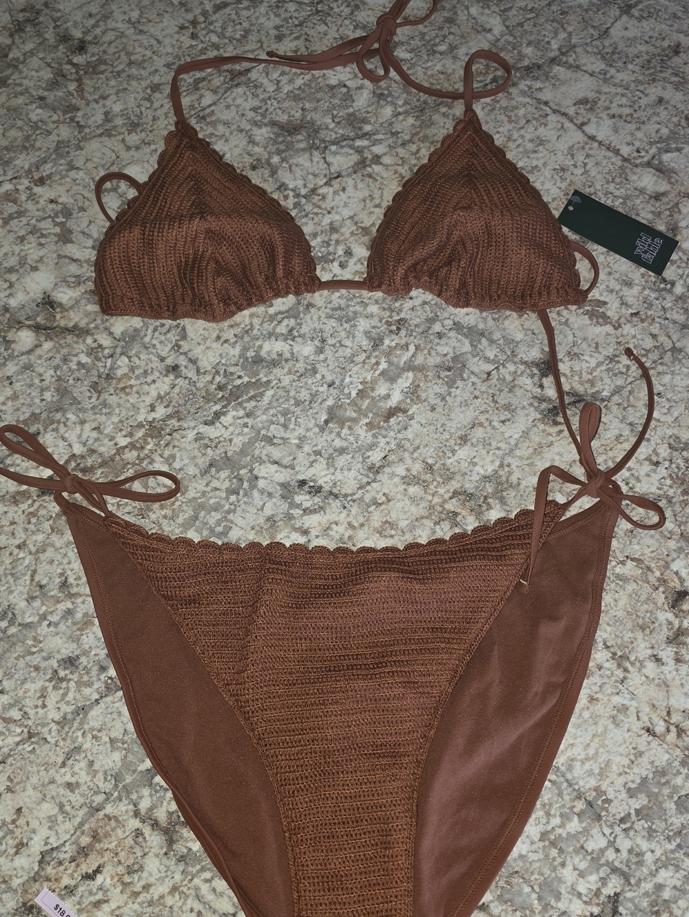 Wild Fabel Cinnamon Crochet Triangle Bikini Set NWT Large